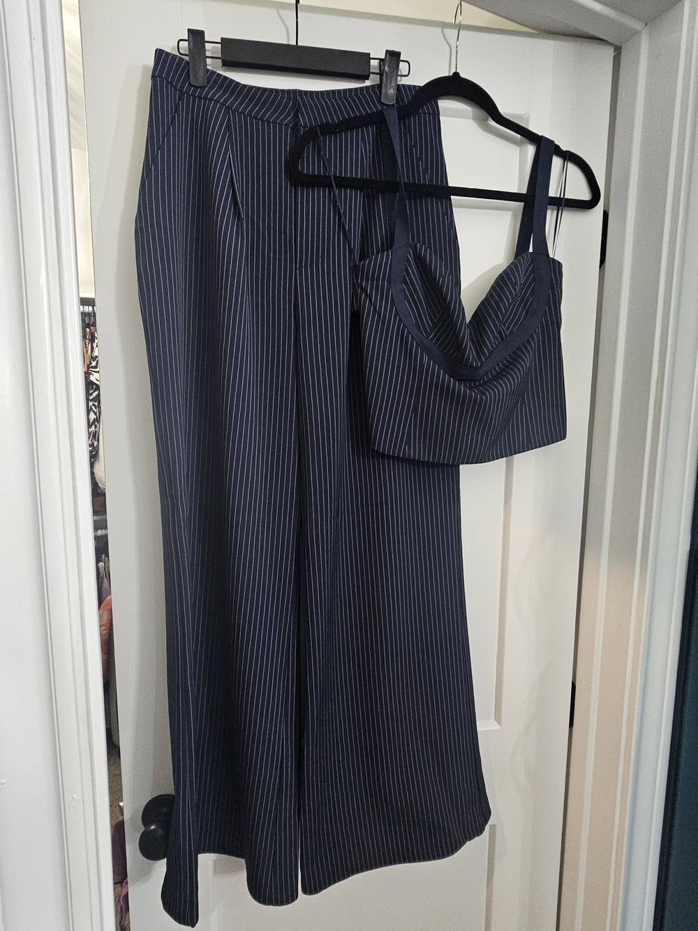 Princess Polly Pinstripe Wide-Leg Pants Set in Navy - Picture 2 of 3
